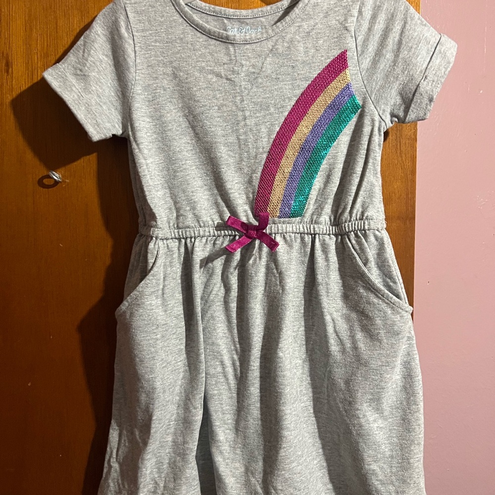 Cat and Jack 5T Gray Kids Dress with Rainbow Design with pockets
